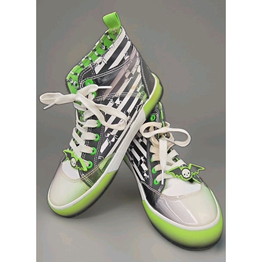 Ground Up Beetlejuice Womens High Top Sneakers Size 6.5 Black Green Striped Glow